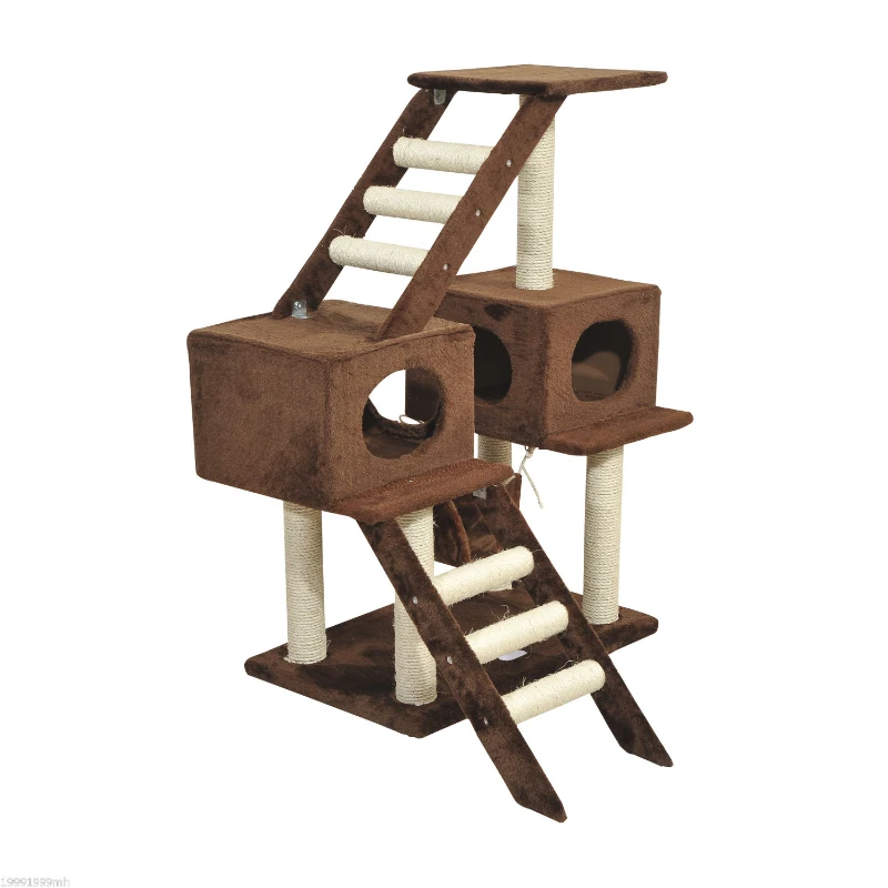 PawHut 42.8Inch Scratching Cat Tree Climber Tower Condo with Hammock Post Brown