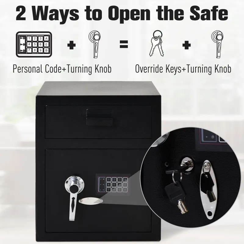HOMCOM Digital Steel Locking Security Safe Box with Customizable Code Keypad, 2 Backup Emergency Keys, & Practical Design