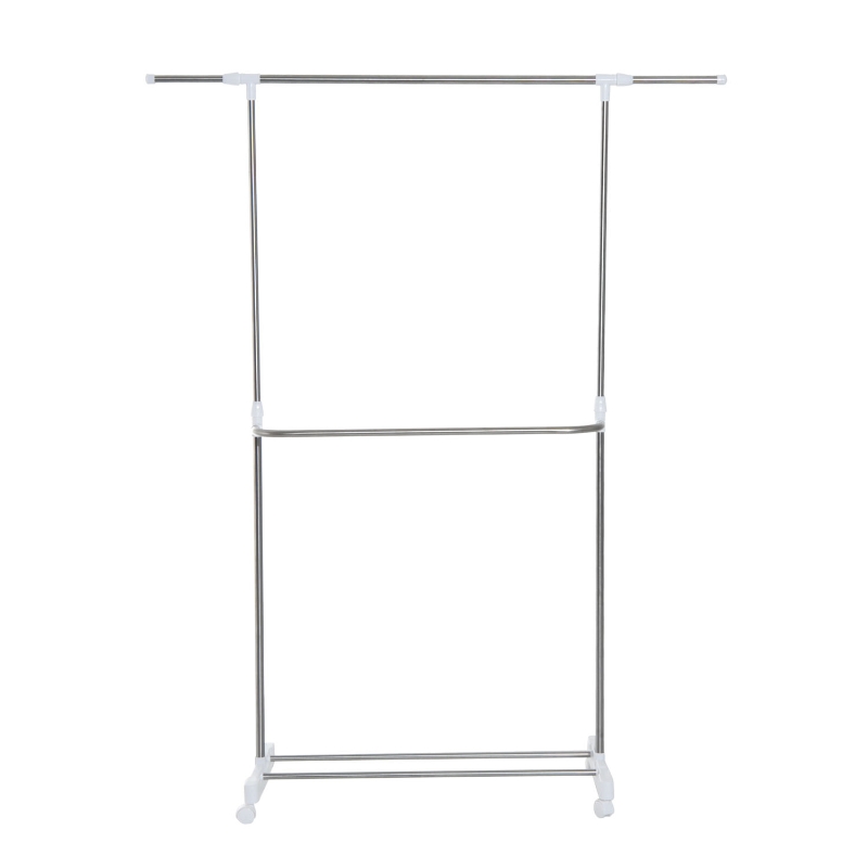 HomCom Rolling Extendable Clothes Rack Adjustable Double Rods Garment Hanger with Shoe Rack and Brake Wheels