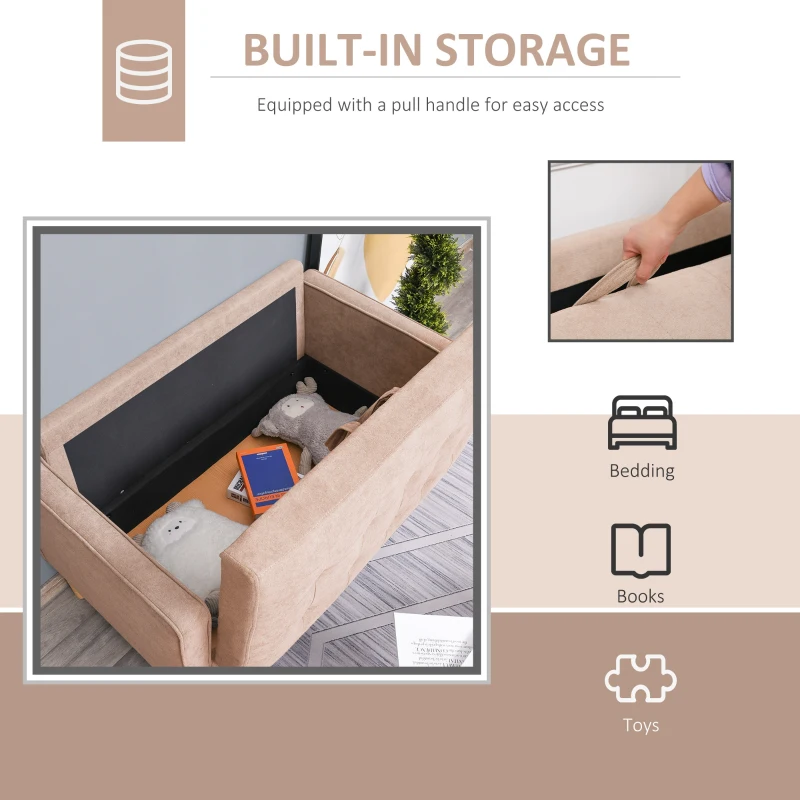 HOMCOM Modern 2-Seater Loveseat Button-Tufted Fabric Couch with Storage Chest, Cushions and Rubberwood Legs for Living Room, Light Brown