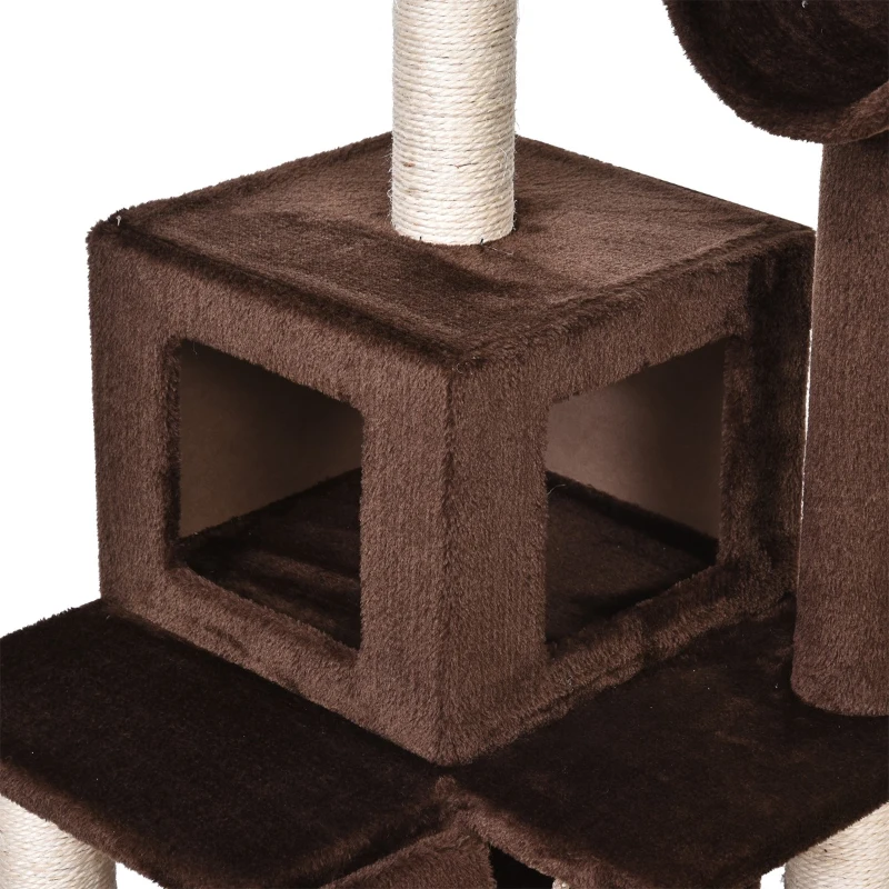 PawHut 51”H Cat Tree Scratching Multi-level Tower Kitten Condo Play House Brown