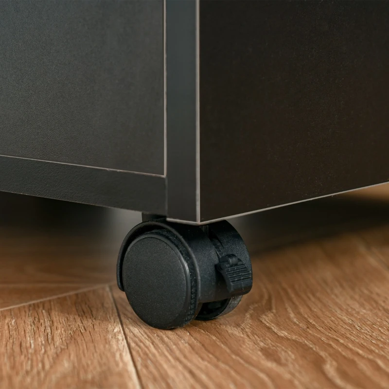 HOMCOM 3 Drawer Mobile File Cabinet with Wheels, Wood Filing Cabinet for Home Office, Rolling Under Desk Cabinet, Black