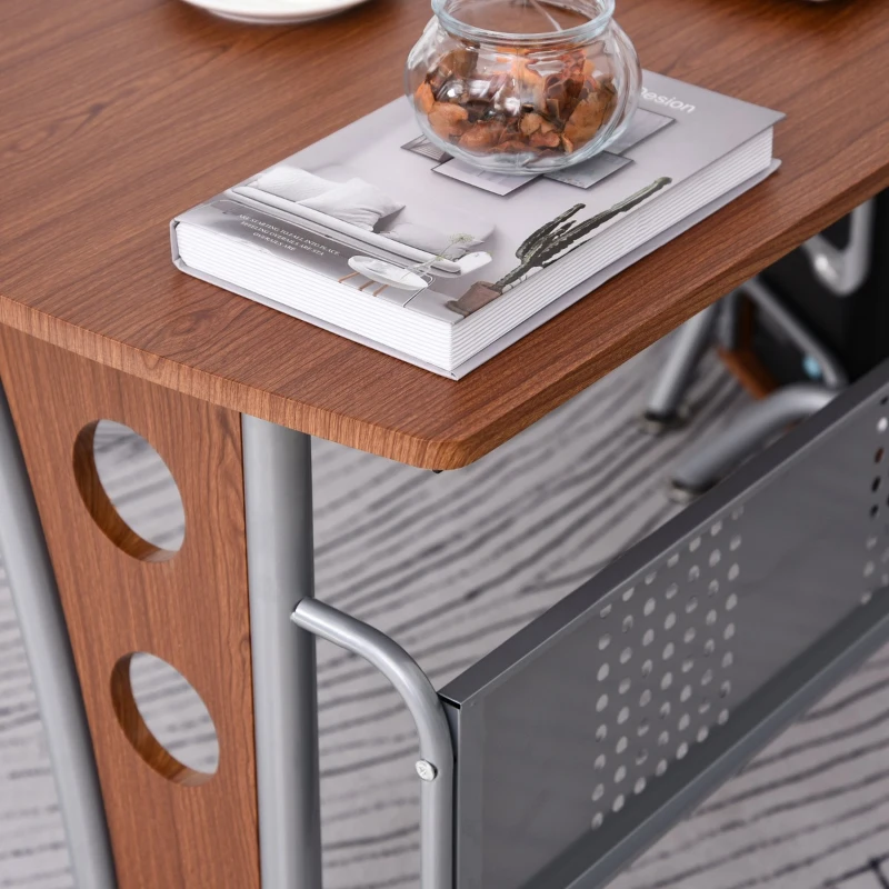 HOMCOM L-Shaped Corner Computer Office Desk Workstation with Elevated Shelf, Rolling Keyboard Tray, & Convenient CPU Stand, Brown