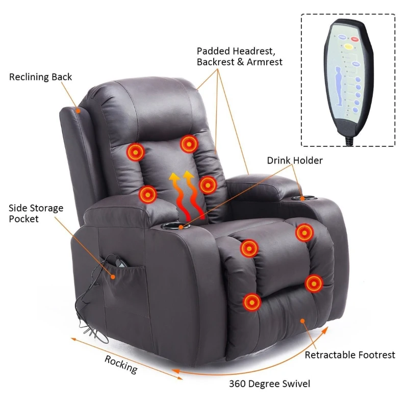 Open Box HOMCOM Luxury Faux Leather Heated Vibrating Massage Recliner Chair with Remote - Dark Brown