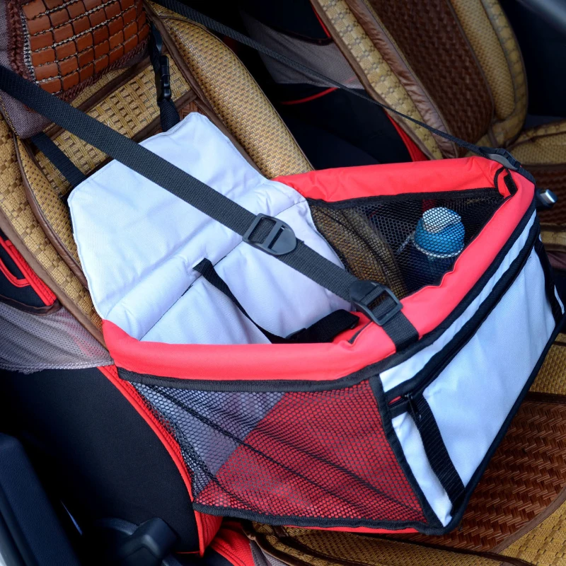 PawHut D1-0089 Pet Car Seat Cover Booster Basket Dog Puppy Cat Bag Carrier Travel Bed Foldable  Red and Grey