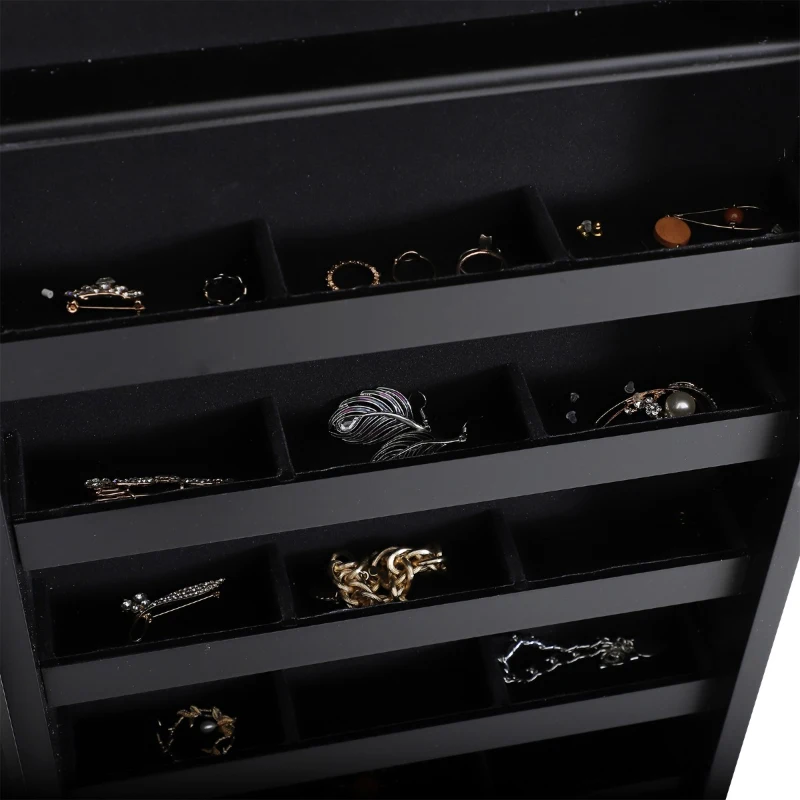 HOMCOM Mirrored Jewellery Cabinet Armoire Stand Organizer for Rings Earrings Bracelets Lockable Black