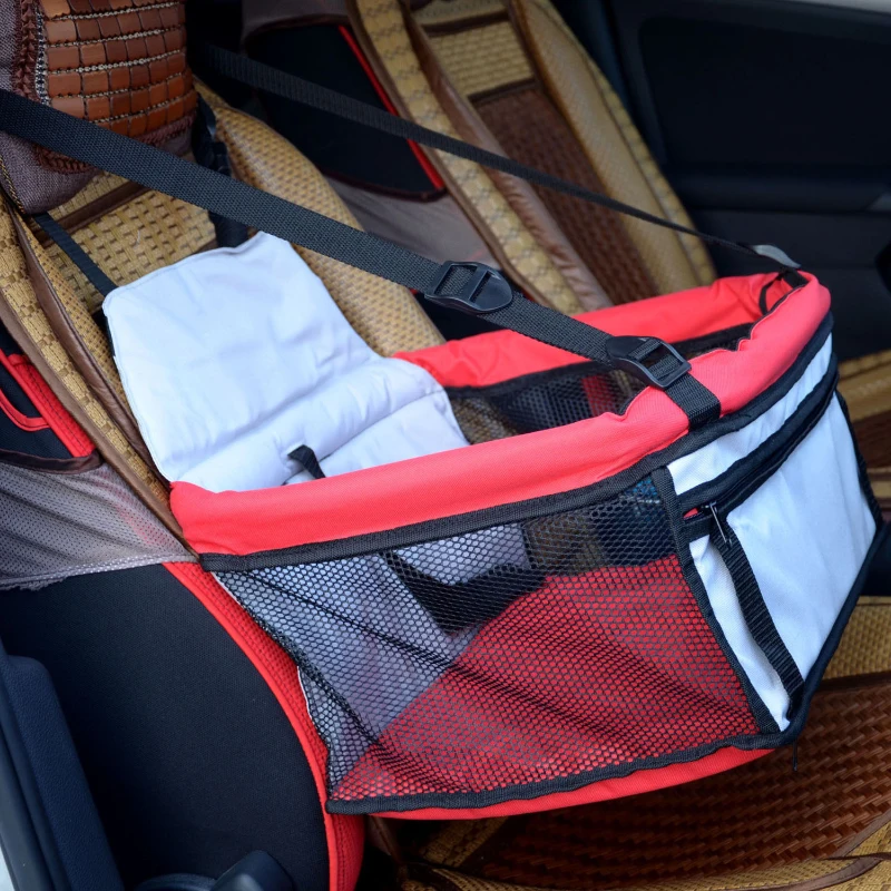 PawHut D1-0089 Pet Car Seat Cover Booster Basket Dog Puppy Cat Bag Carrier Travel Bed Foldable  Red and Grey