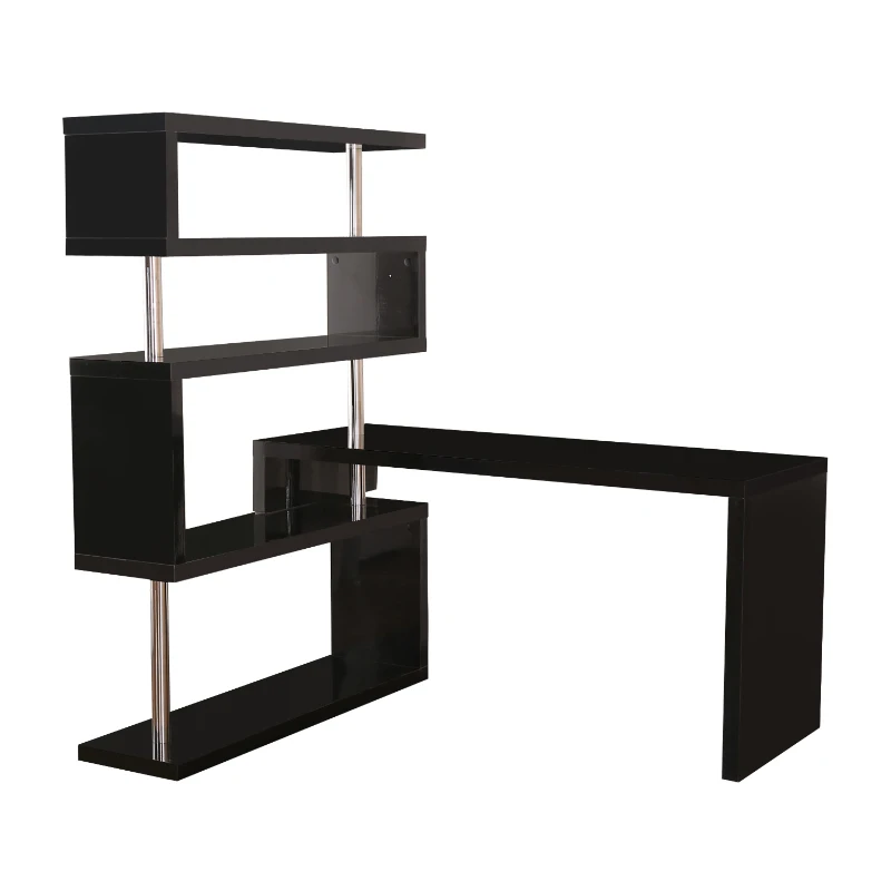 HOMCOM Rotating Corner Desk with 4 Tire Hollow Shelves Workstation Hallow Core Hobby Desk Table with Storage Display Rack Home Office Black