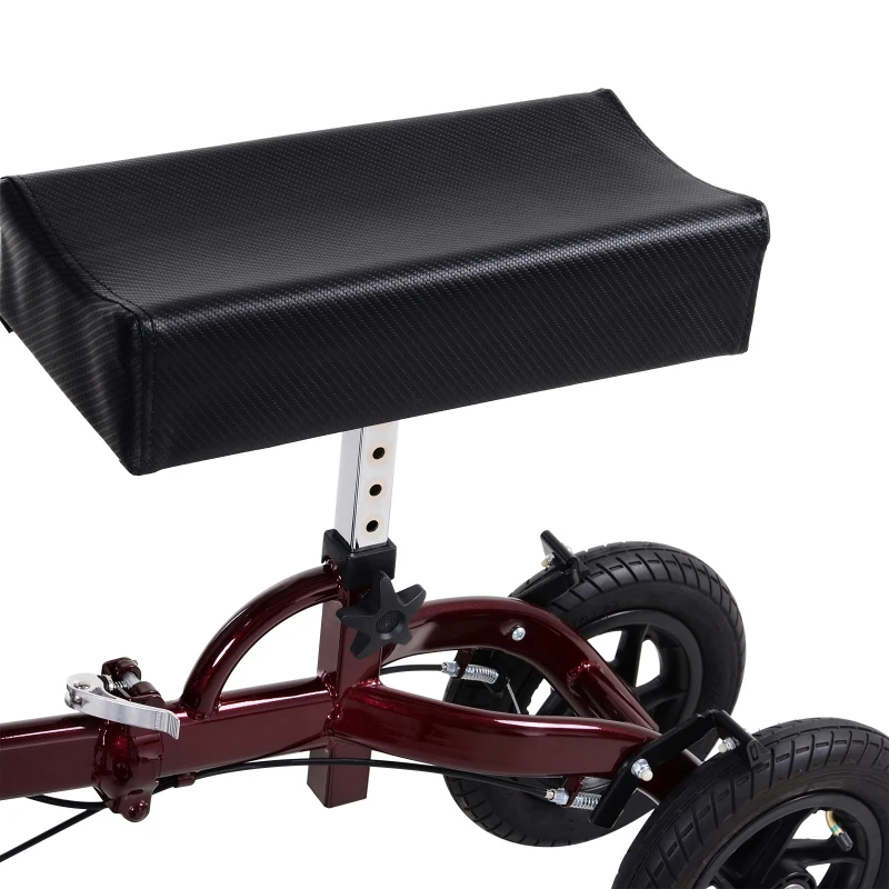 HOMCOM Knee Scooter for Foot Injuries in Adults with Basket Storage, Portable Folding Knee Walker Mobility Scooter for Medical Rehabilitation & Injuries, Red