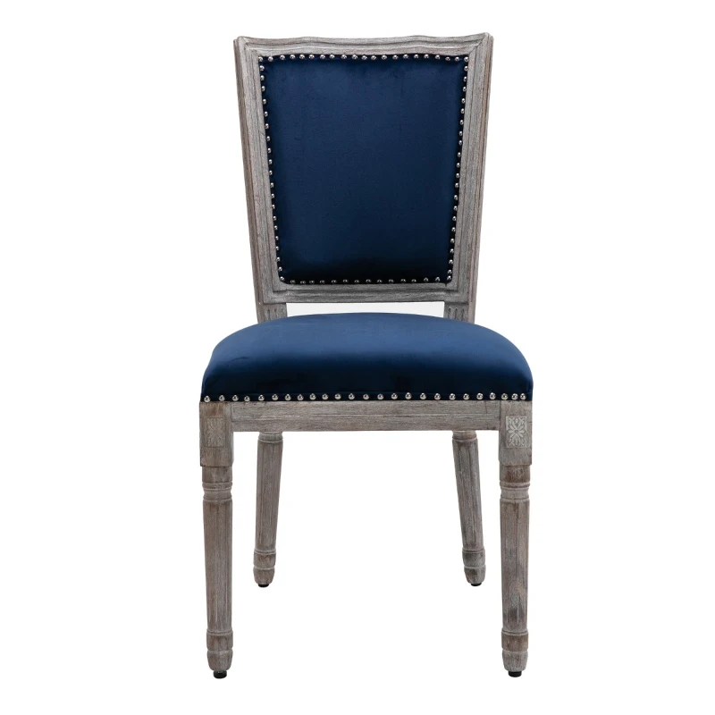 HOMCOM Vintage Upholstered Dining Chairs Set Of 2 with Nailhead Trim , Thick Padded Seat Cushions, and Wood Legs, Blue