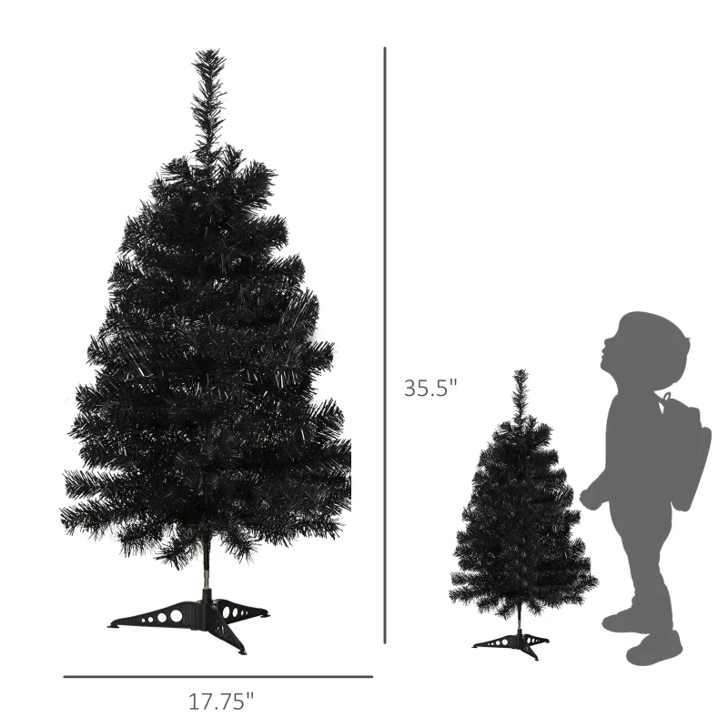 HOMCOM 3ft Artificial Christmas Tree Unlit Douglas Fir with Realistic Branches and 90 Tips, Black Halloween Style Holiday Decoration