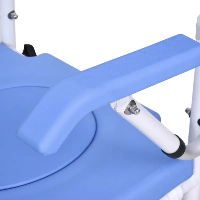 HOMCOM Accessibility Commode Wheelchair, Rolling Shower Wheelchair with 4 Castor Wheels, Rectangle Detachable Bucket, & Waterproof Design, 17" Seat Width, Blue