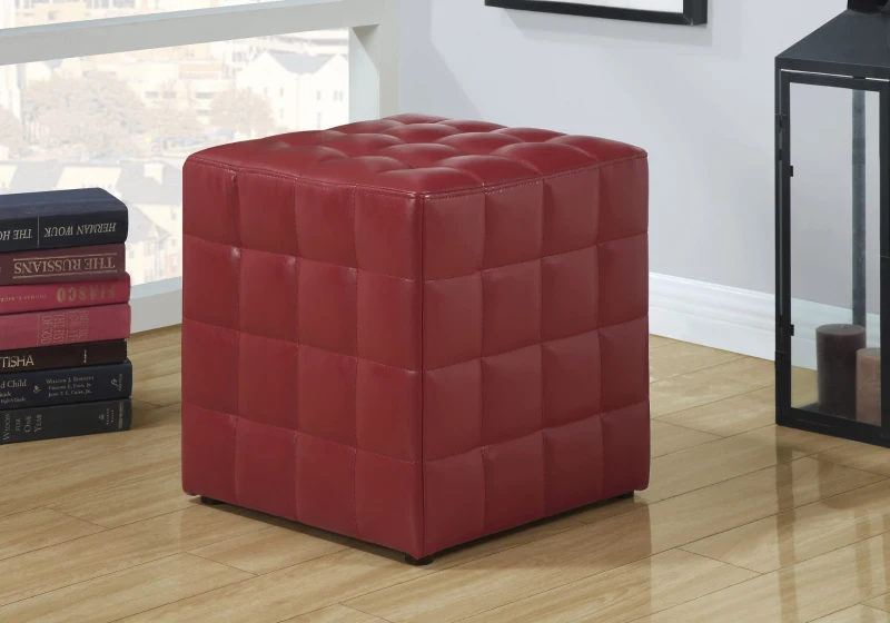 Monarch Leather-Look Cube Ottoman - Red