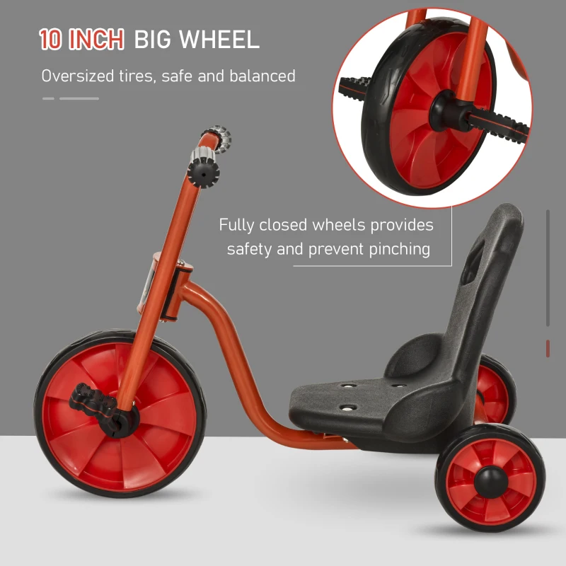 Qaba Kids Tricycle with 10" Big Wheels Toddler Pedal Pusher Trike Bike for 2-6 Boys and Girls, Ride-on Toy for Indoor Outdoor 27.5" x 20" x 20.5", Red