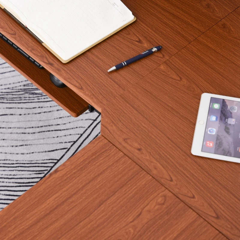 HOMCOM L-Shaped Corner Computer Office Desk Workstation with Elevated Shelf, Rolling Keyboard Tray, & Convenient CPU Stand, Brown