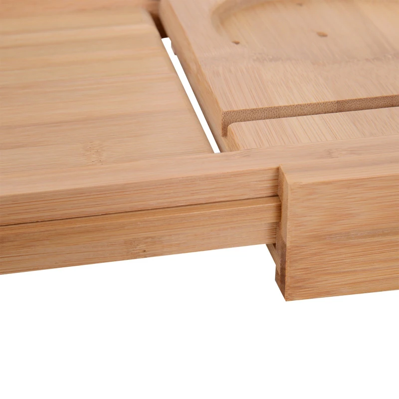 kleankin 42" Adjustable Luxury Bath Caddy Book Tablet Laptop Wine Holder Natural Bamboo Tray