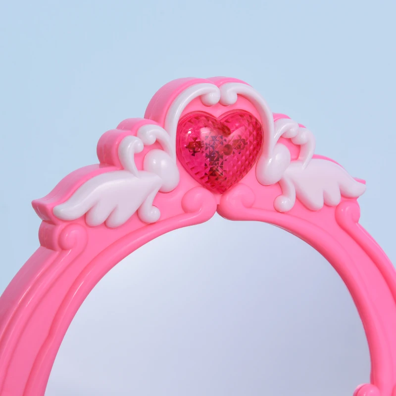 Qaba Kids Vanity Set, Pretend Play Girls Makeup Vanity with Lights, Music, Hair Dryer and Makeup Accessories, Pink