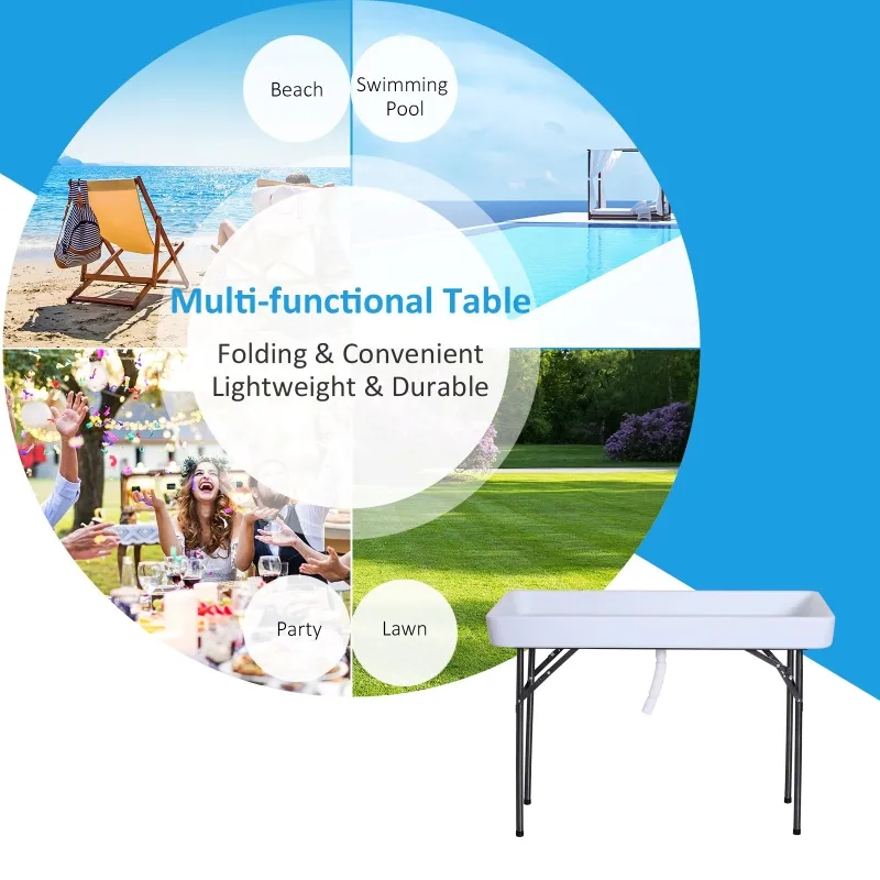 Outsunny 48" Folding Table with Sink Fish Fillet Camping Picnic Outdoor Gardening Table