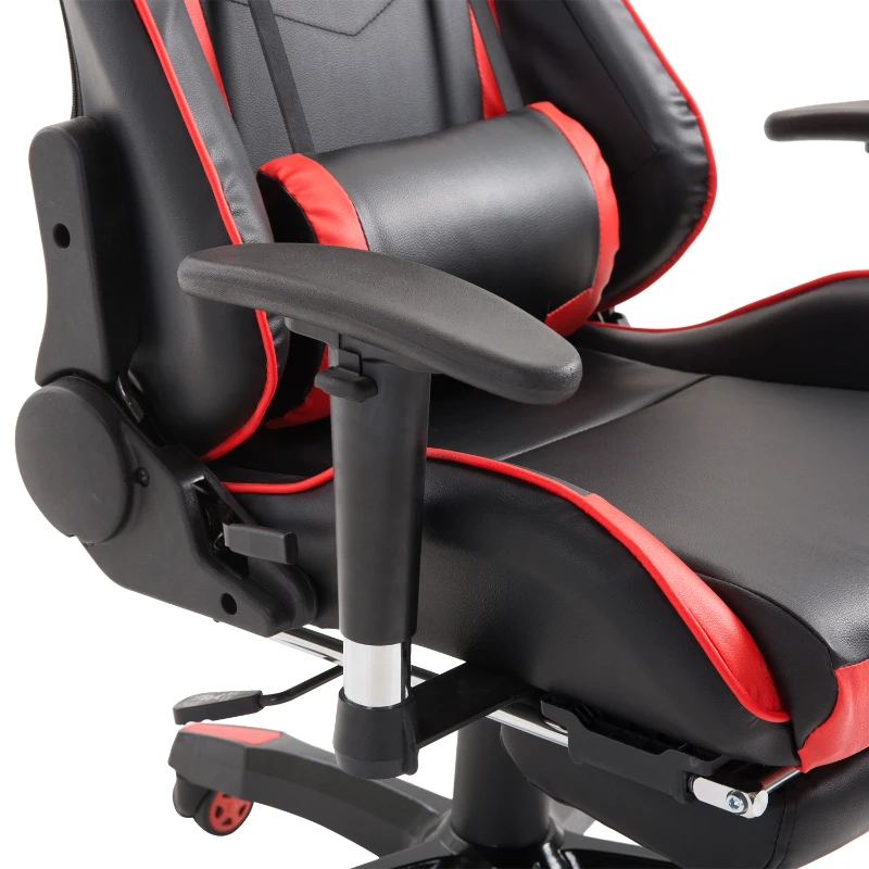 HOMCOM High Back Gaming Office Chair Bucket Seat with Retractable Footrest Racing Style Adjustable Swivel Recliner Red