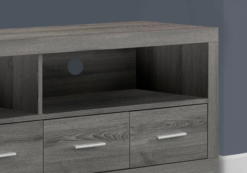 Monarch 60" Contemporary 4-Drawer Open Concept Shelf Reclaimed Wood-Look Storage Console TV Stand - Dark Taupe Finish