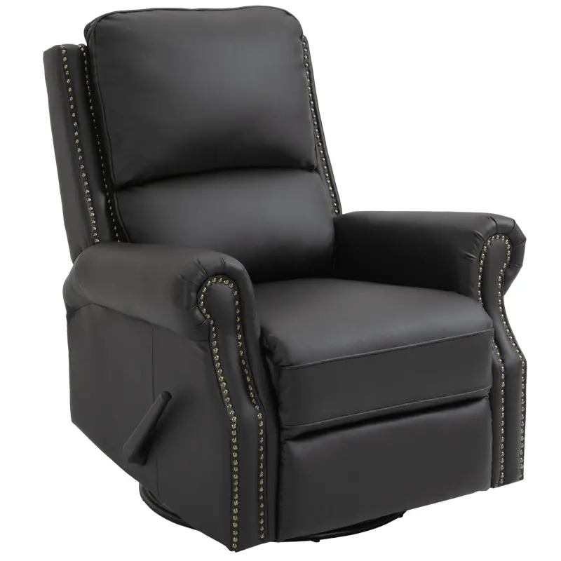 HOMCOM Manual Recliner Chair with Padded Sponge Seat, PU Leather, and 360 Degree Swivel Metal Base - Dark Brown