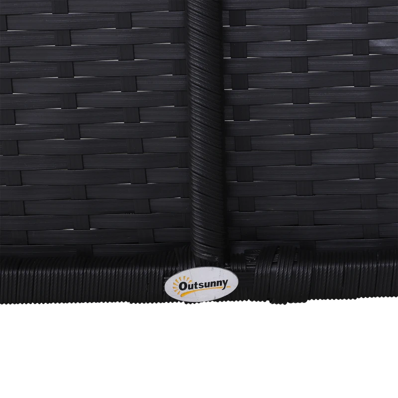 Outsunny 2pcs Wicker Loveseat Ottoman Set Outdoor Rattan Daybed w/ Canopy Garden Chaise Lounge with Shade Black