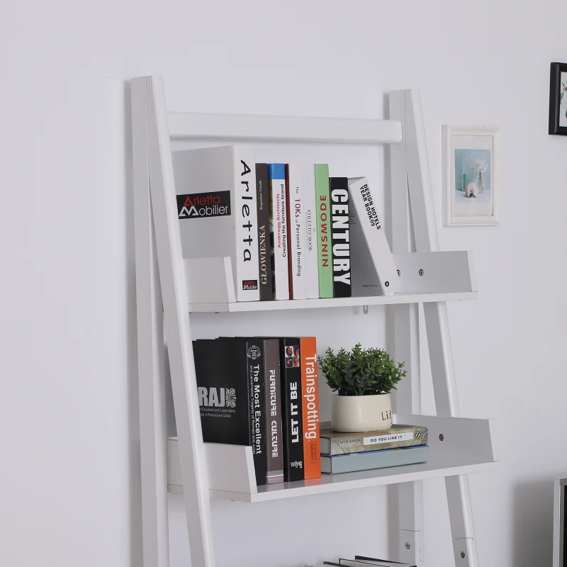 HOMCOM 3 Tier Ladder Bookcase Storage Cabinet Home Organizer Living Room White