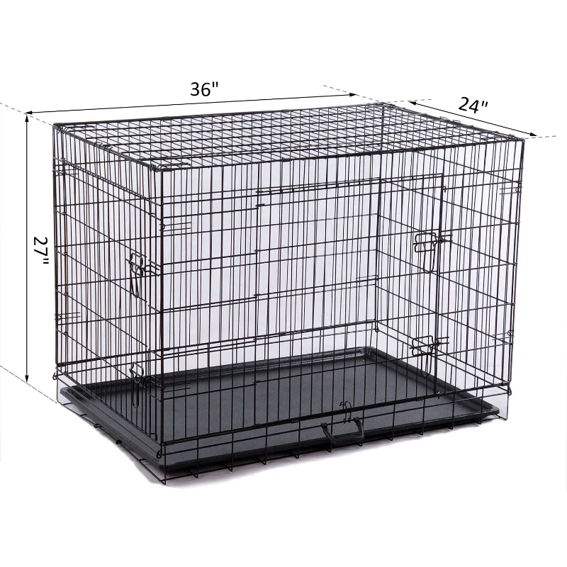 PawHut 36-inch Two Door Folding Metal Dog Crate Cage Kennel with Divider