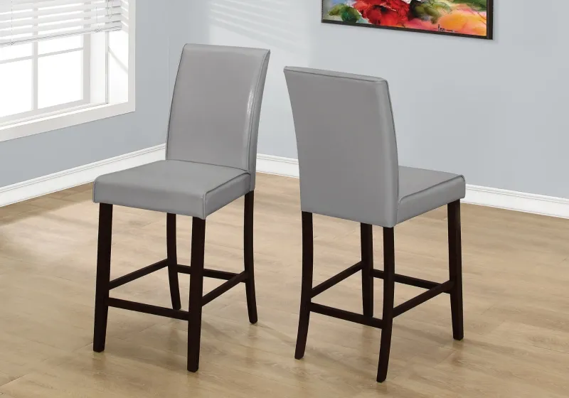 Monarch 2 Piece 40" PU Leather Padded Wooden Counter Height Armless Side Dining Chair Set - Medium Grey Finish