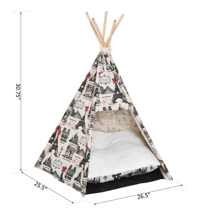 PawHut Foldable Teepee Puppy Dog Cat Bed Tents & Houses Pet Small Washable with Cushion
