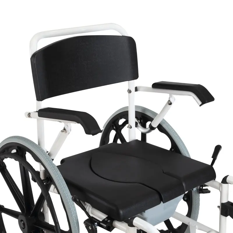HOMCOM Rolling Shower Wheelchair Bath Toilet Commode Bariatric with Wheels, Detachable Bucket & Shower-Proof Design, 17" Seat Width, Black