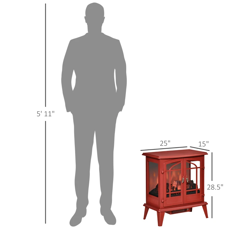 HOMCOM Electric Fireplace Heater, Freestanding Fireplace Stove with Realistic LED Log Flames and Overheating Safety Protection, 1400W, Red