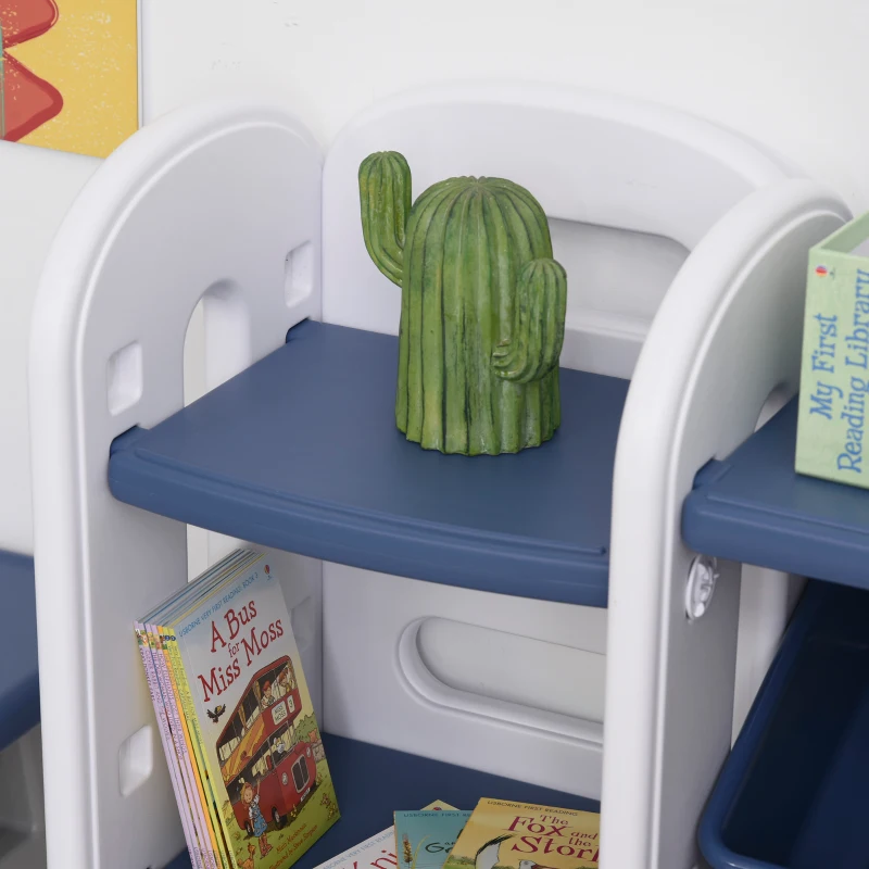 Qaba Kids Toy Storage Organizer with Detaching Sections for Corner Storage, Lightweight Toy Shelf for Kids with Large Capacity, Bin Storage Shelf, Blue