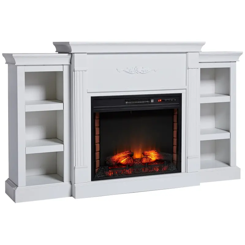 HOMCOM Electric Fireplace Freestanding 1400W Artificial Flame Effect with Detachable Side Cabinets - Wood - Cream White