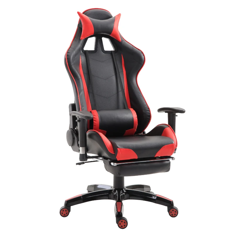 HOMCOM High Back Gaming Office Chair Bucket Seat with Retractable Footrest Racing Style Adjustable Swivel Recliner Red