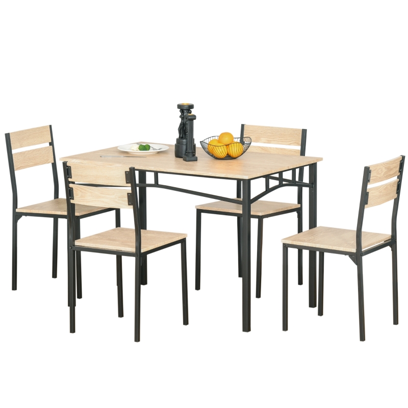 HOMCOM Rustic Industrial 5-Piece Dining Table Set Black Metal with 4 Chairs for Kitchen