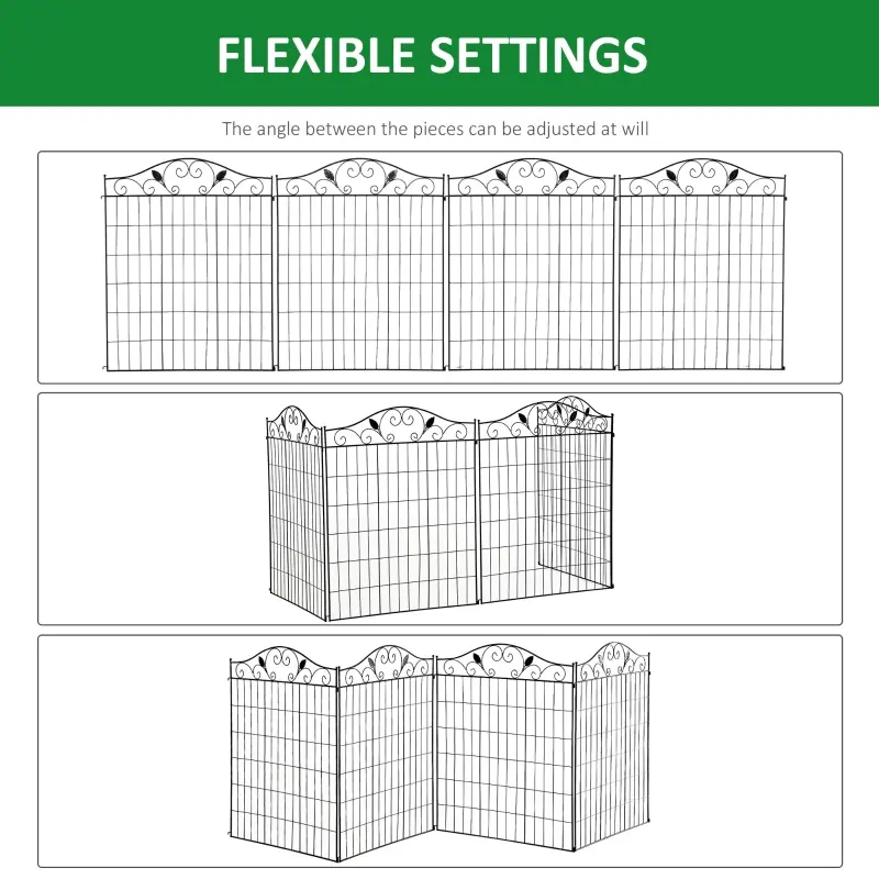 Outsunny Decorative Garden Fencing, 4 Panel Steel Wire Frame Outdoor Barrier, Enhances Backyard Privacy