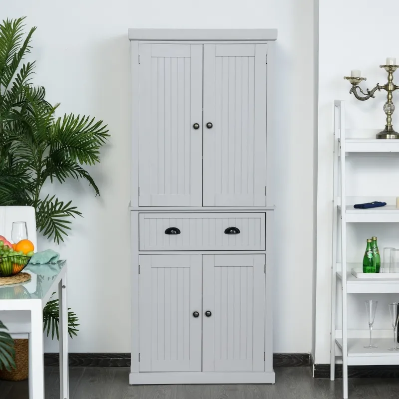 HOMCOM 72" Traditional Freestanding Kitchen Pantry Cabinet Cupboard with Doors and 3 Adjustable Shelves, Gray