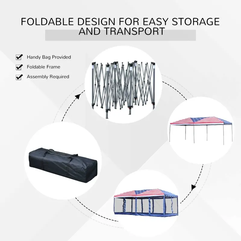 Outsunny 10x20 Pop Up Canopy Party Tent with Removable Mesh Sidewalls - American Flag Print