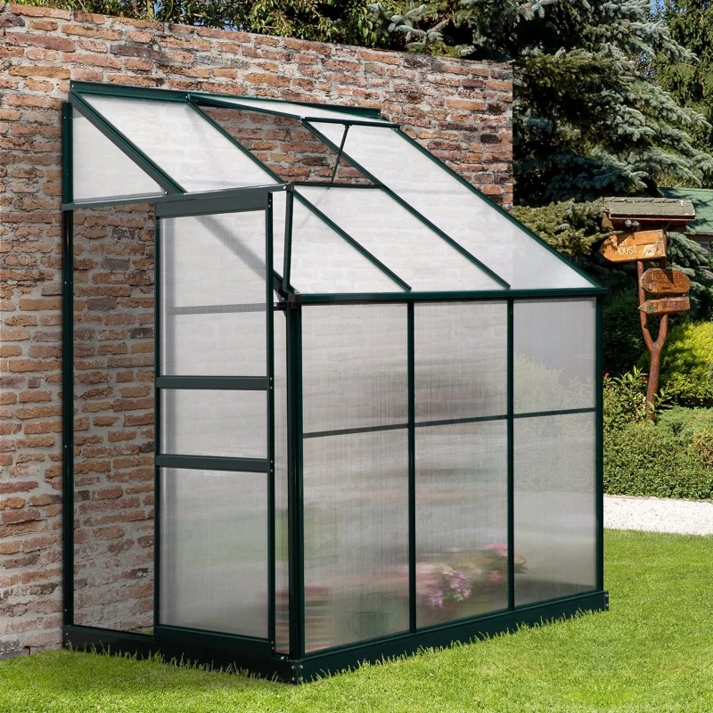 Outsunny Walk-In Garden Greenhouse Aluminum Polycarbonate with Roof Vent for Plants Herbs Vegetables 6' x 4' x 7' Green