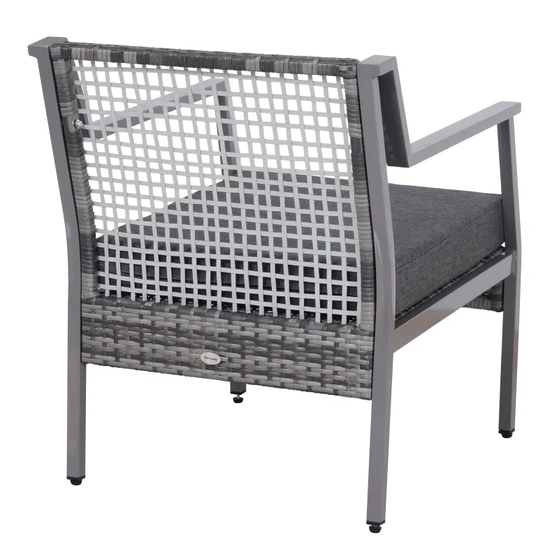 Outsunny 2 Piece Rattan Wicker Patio Dining Chairs, Patio Furniture Set with Armrest, Cushions for Backyard, Garden, Grey