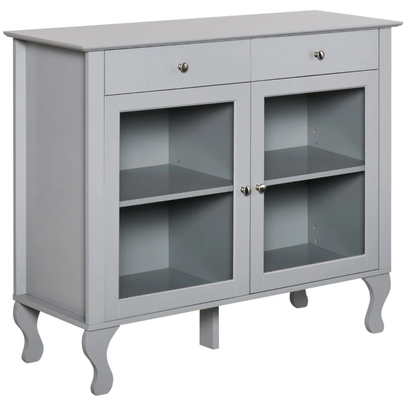 HOMCOM Retro Style Kitchen Sideboard, Buffet Cabinet, Cupboard with Glass Doors and Drawers, Adjustable Shelves for Living Room