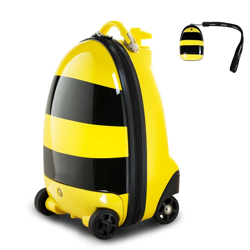 HOMCOM Kids Rolling Luggage Suitcase Travel Pilot BumbleBee with Remote Control (Yellow)