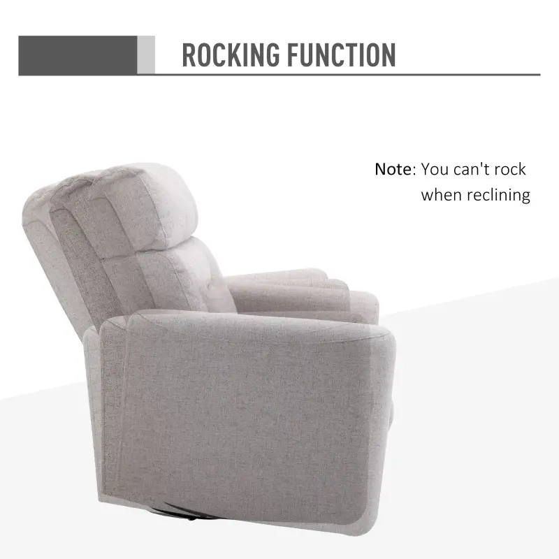 HOMCOM Manual Recliner Swivel Rocker Chair Theater Chair Single Sofa with Linen Fabric for Living Room Bedroom, Beige