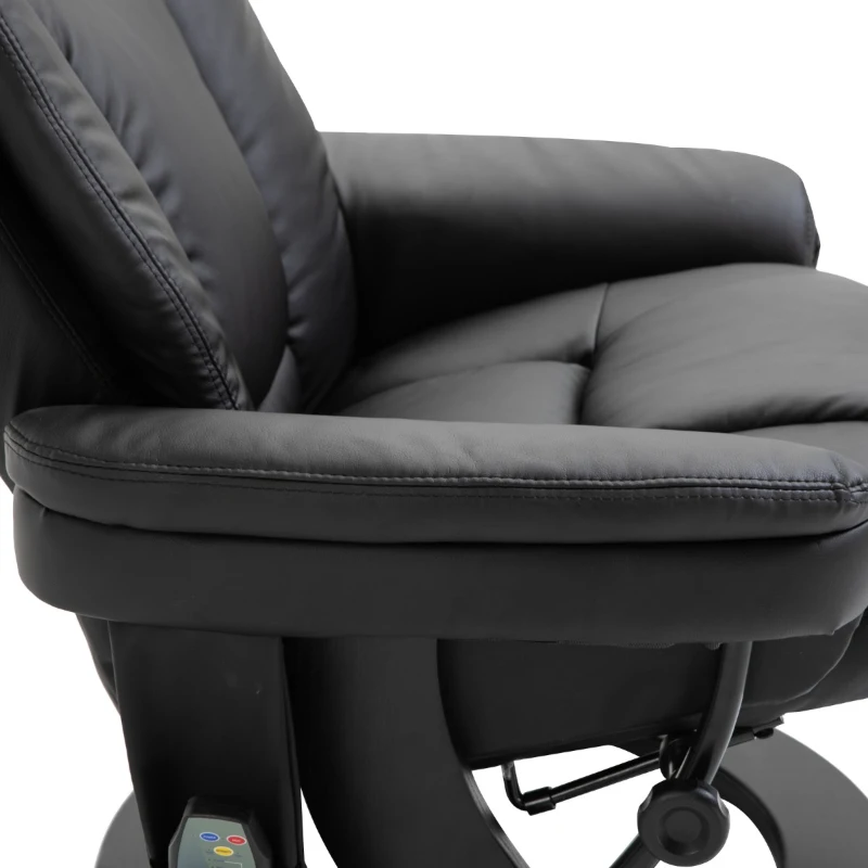 HOMCOM PU Leather Massage Sofa Recliner Chair with Ottoman Heated 10 Point Vibration Swiveling Armchair, Black
