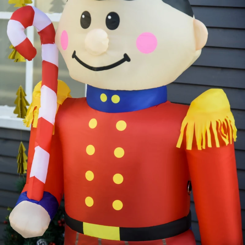 HOMCOM 6ft Christmas Inflatable Nutcracker Toy Soldier with Candy Cane, Outdoor Blow-Up Yard Decoration with LED Lights Display