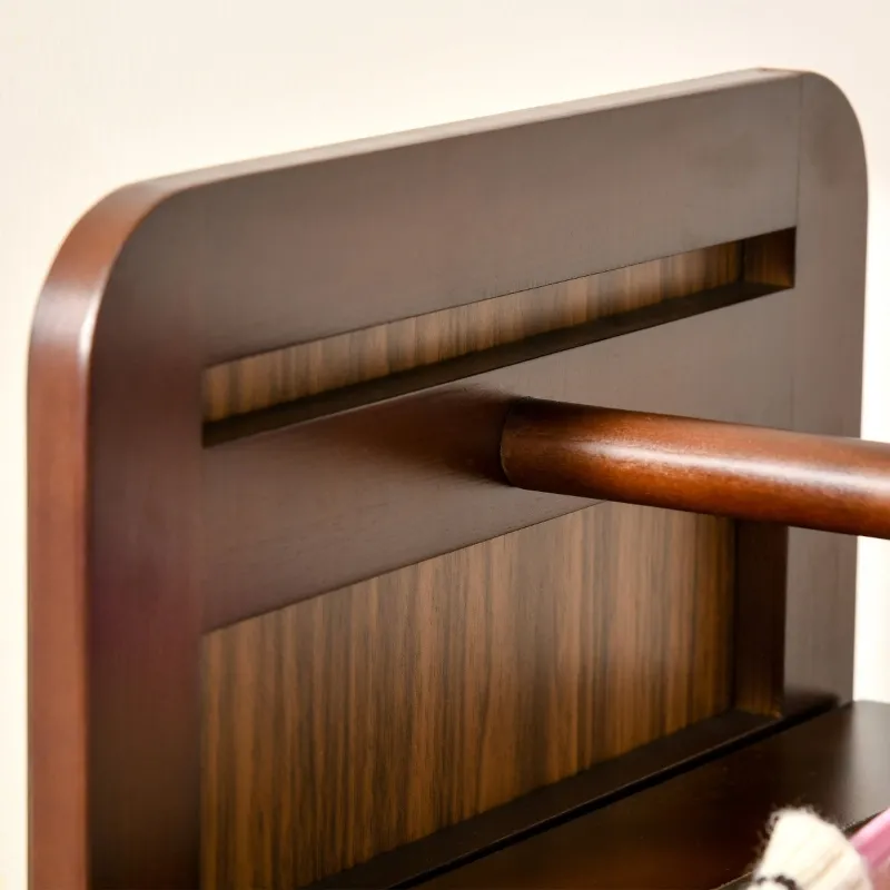 HOMCOM Full Length Glass Mirror with Hidden Jewelry Cabinet and Pine Wood Clothing Rack, Coffee Brown