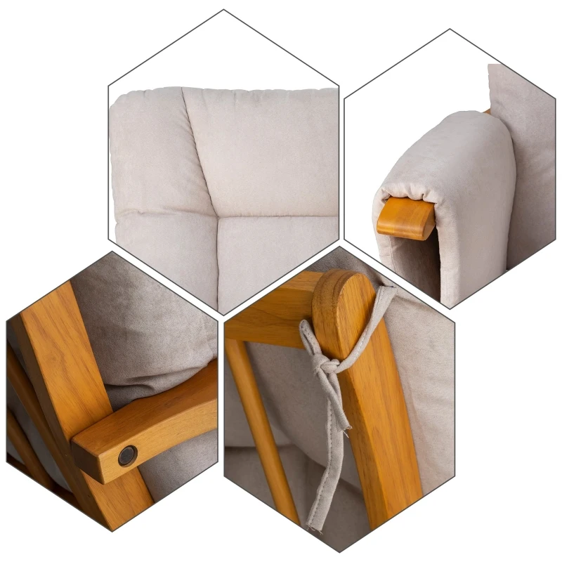 HOMCOM Indoor 2 Piece Glider & Ottoman Adjustable Reclining Function with Rubber Wood Base and Cushion, Wood/Cream White