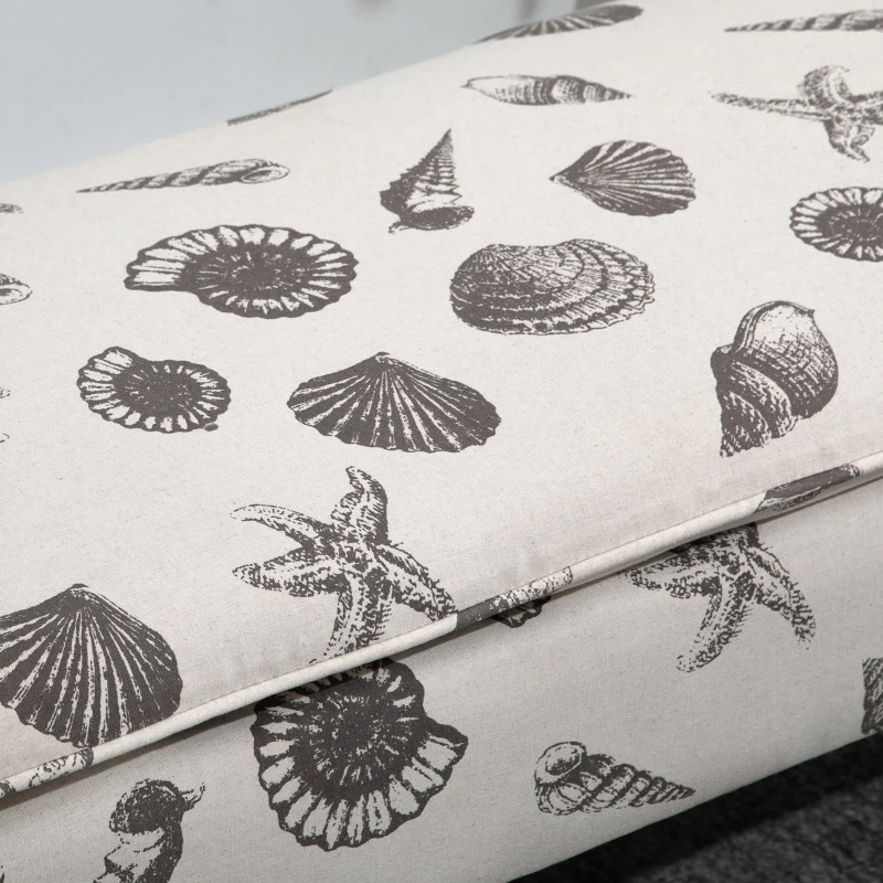 HOMCOM Linen-Touch Upholstered Fabric Ottoman Bench for Bedroom, Entryway, Living Room, Beige with Seashells