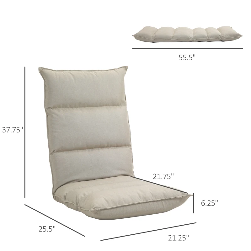 HOMCOM Foldable Floor Chair Gaming Sofa Couch Recliner with 5 Adjustable Positions, Padded Cushion, and Steel Frame for Meditation, Sleep, Reading, Watching, Cream White